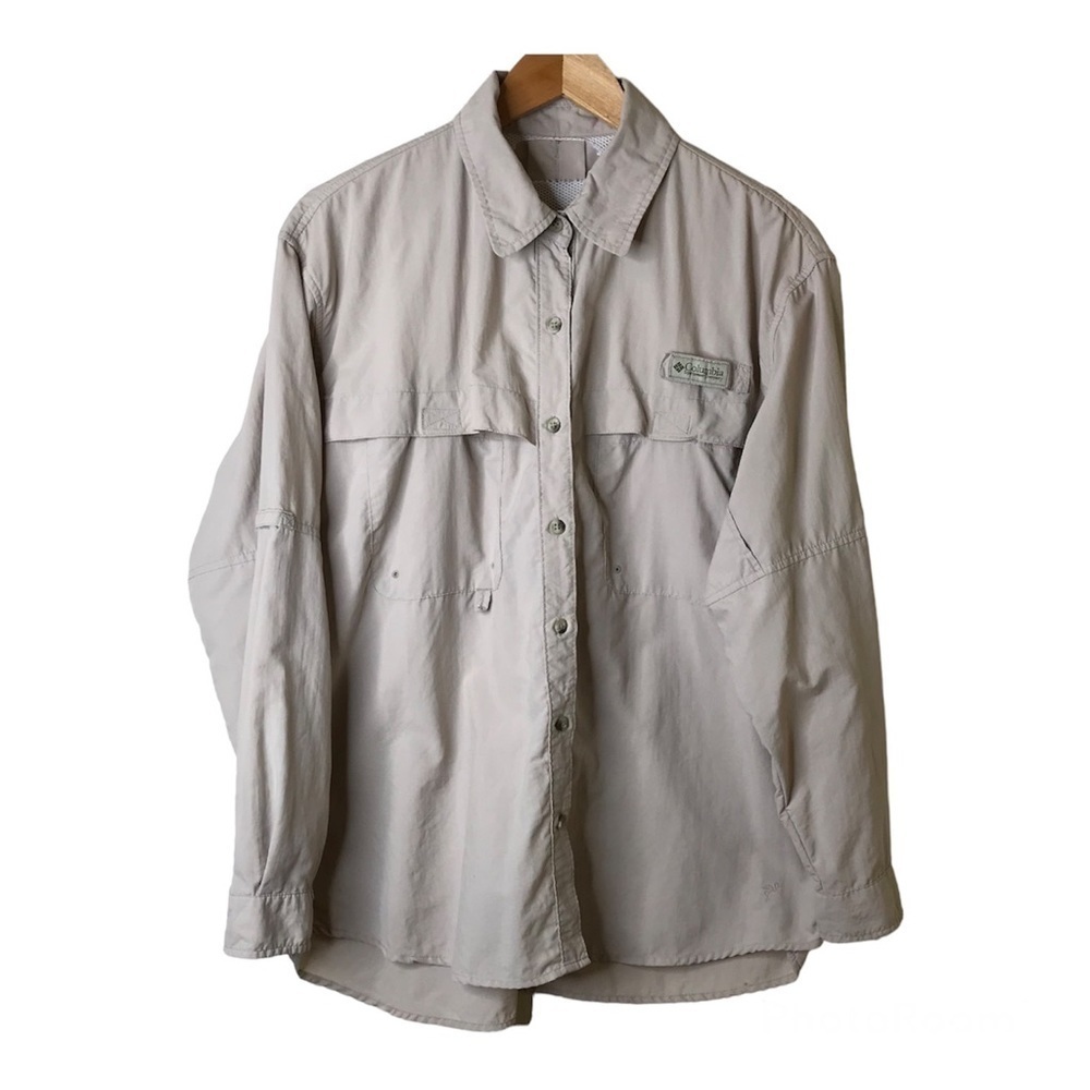 Columbia Mens‎ Omni Shade Vented Shirt Khaki Tan See Measurements For Size Flaws
